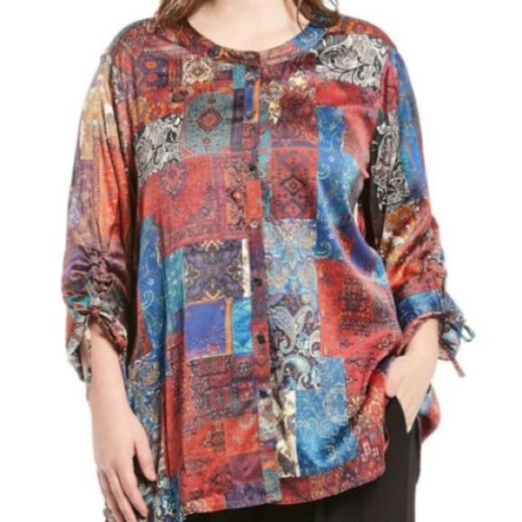 John Mark Multicolor Patchwork Tunic W/ Pockets Sz XL Cottagecore Boho Folkloric - Picture 1 of 10